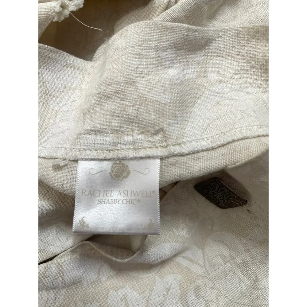 Vintage Rachel Ashwell Shabby Chic 100% Linen Ruffle Embossed Print Pillowcases